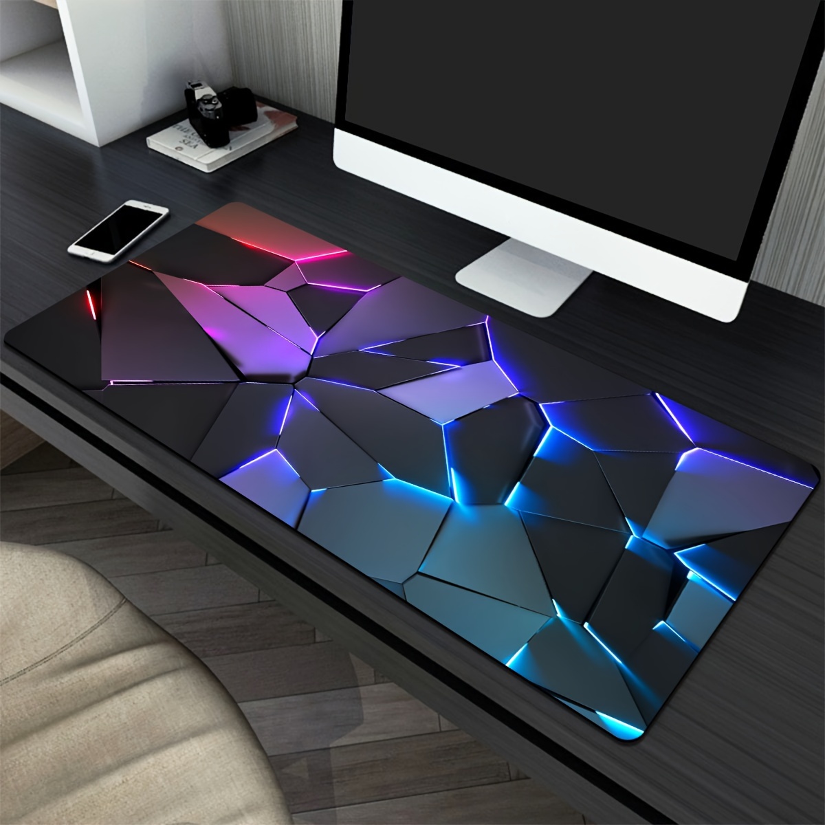 Desk Setup Rgb - Linha geometria rgb mouse pad grande