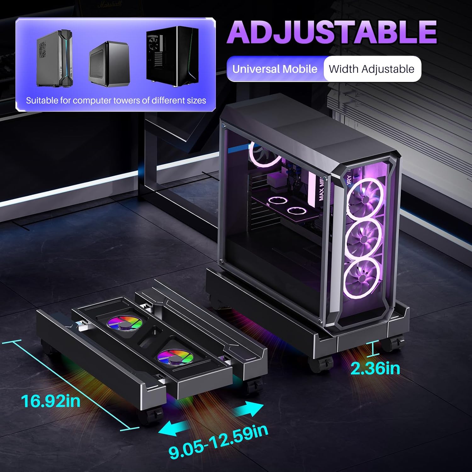 Desk Setup Rgb - Suporte Ajustável para CPU de Computador,