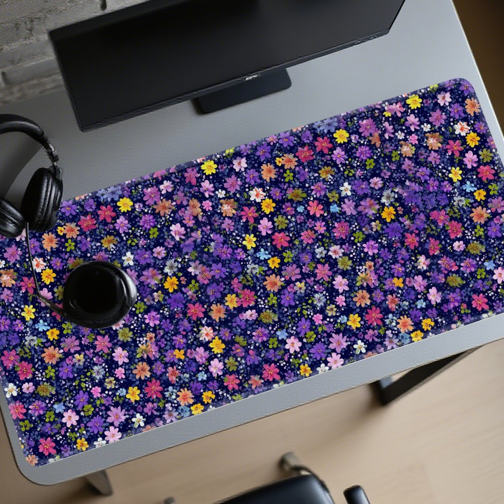 Desk Setup Dark - Tapete de Mesa com Padrão Floral