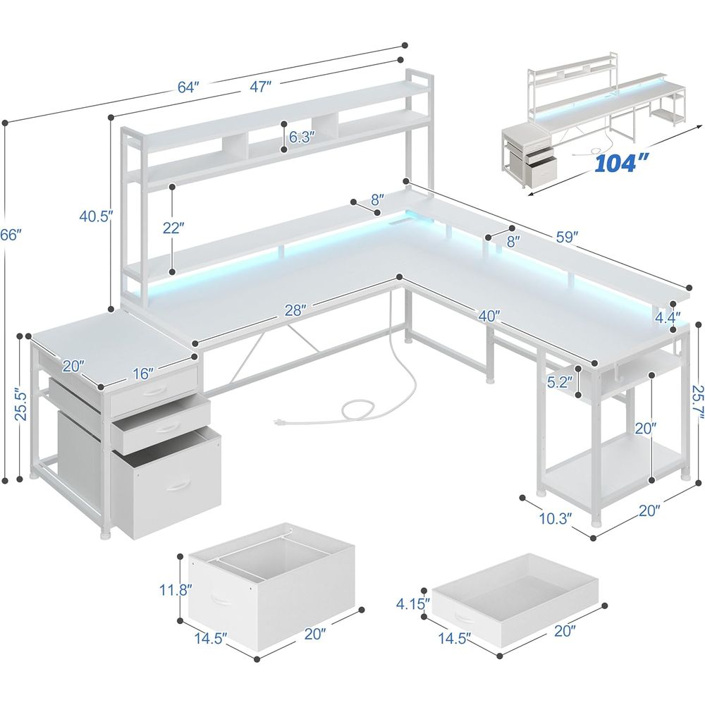 Mesa em L de 104 polegadas par - Desk Setup L Shaped avaliação e preço