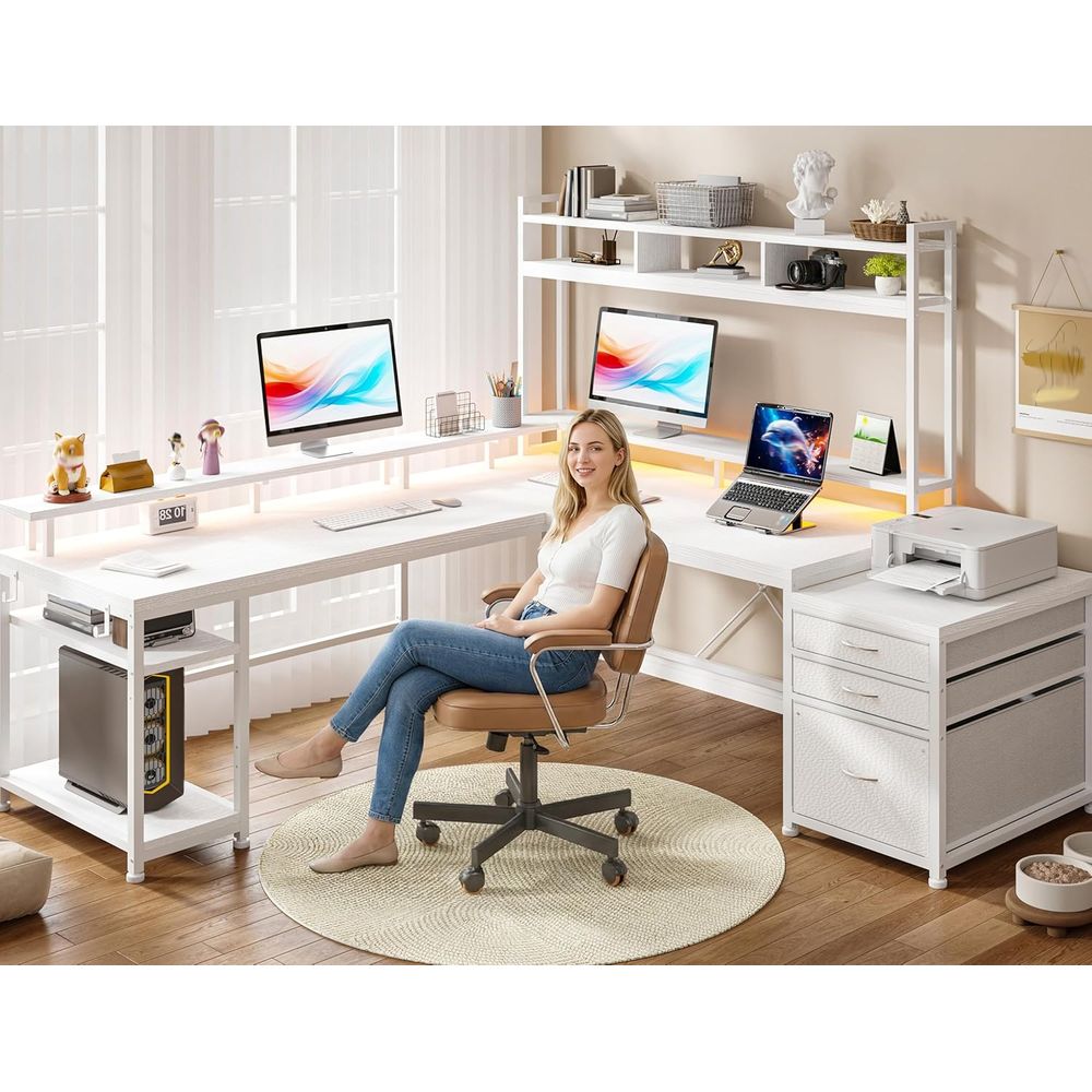 Mesa em L de 104 polegadas par - Desk Setup L Shaped avaliação e preço